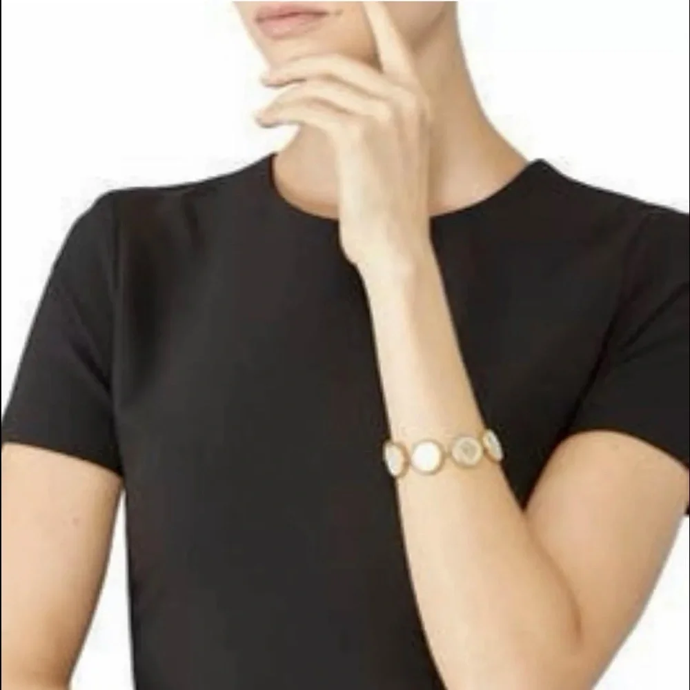 🔥🔥Tory Burch Authentic White Semi Precious Mother Of Pearl Coin Station Bracelet
